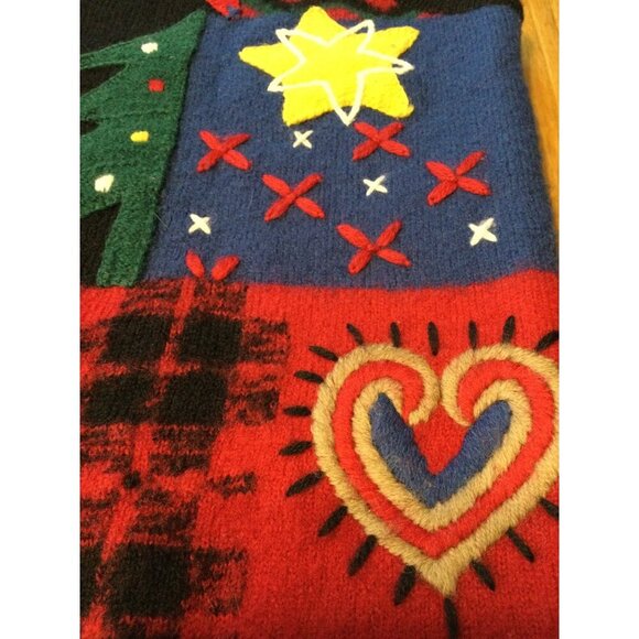 Vintage Telluride Womens Wool Holiday Vest Festive Embroidery M 3D Knit Patchwor - Picture 3 of 8